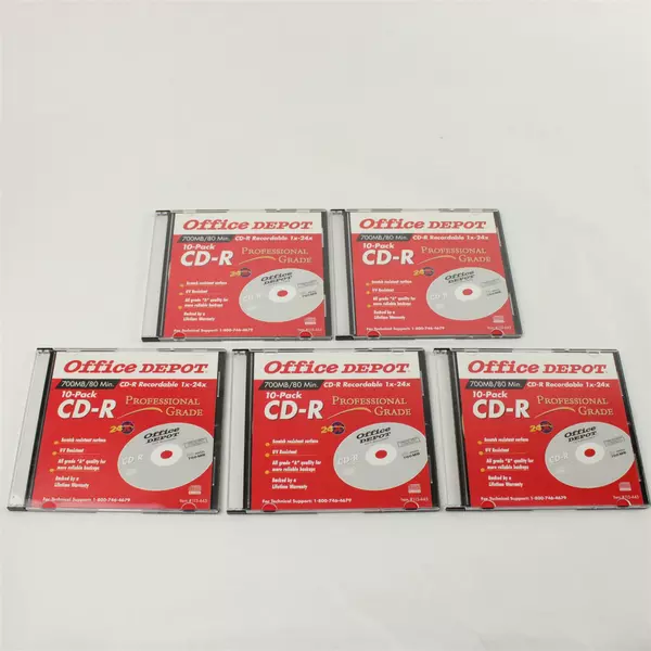 Lot of 5 Office Depot Blank CD-R 80 Min New Discs