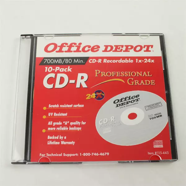 Lot of 5 Office Depot Blank CD-R 80 Min New Discs