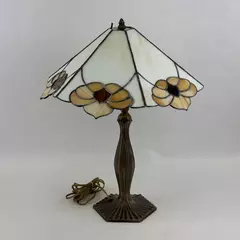 Vintage Lamp Bronze Tiffany Style Table Lamp Floral Stained Glass  Shade