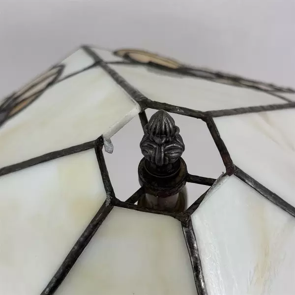 Vintage Lamp Bronze Tiffany Style Table Lamp Floral Stained Glass  Shade