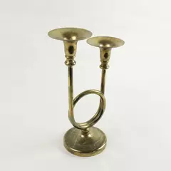 Vintage Brass Double French Horn Candelabra Candlestick Holder