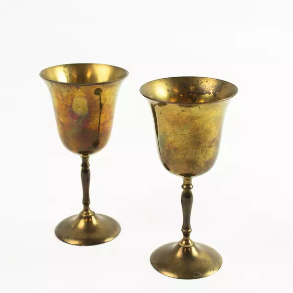 Vintage Brass 50th Anniversary Goblets Engraved Dad & Mom 