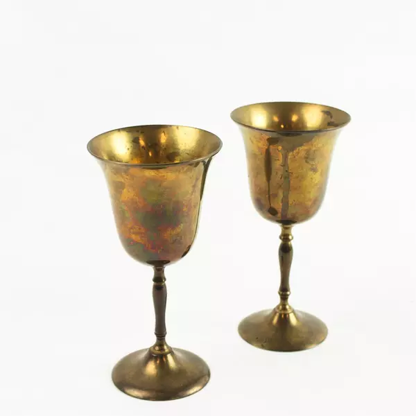 Vintage Brass 50th Anniversary Goblets Engraved Dad & Mom 