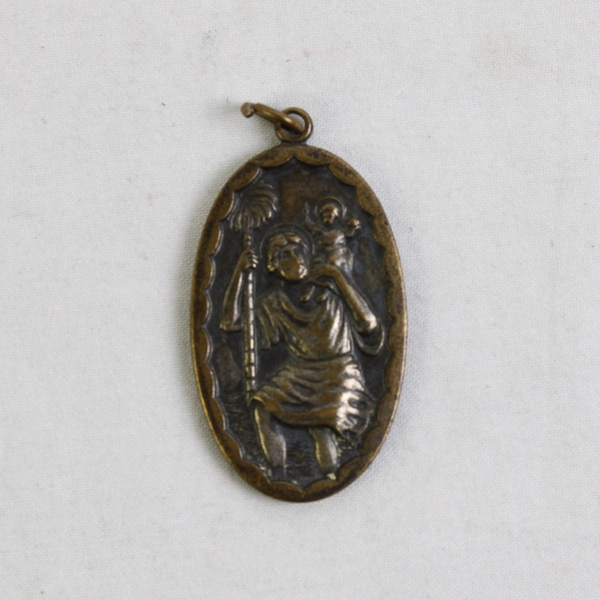 Vintage St. Christopher Catholic Oval Medal Pendant 1 1/2"