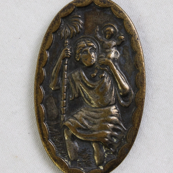 Vintage St. Christopher Catholic Oval Medal Pendant 1 1/2"