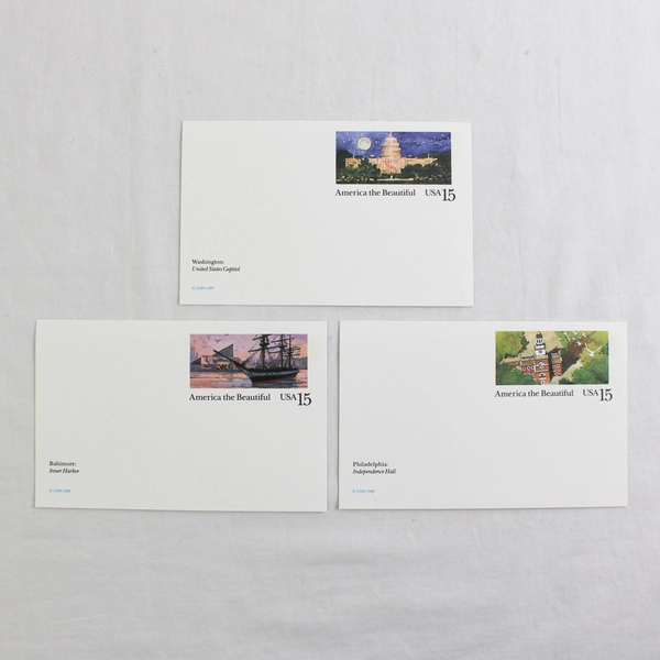 Lot Of 3 USPS 1989 America The Beautiful Landmarks Stamp Postcards 