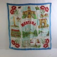 Vintage Montana Square Silk Scarf Souvenir 29" x 29" FLAWED