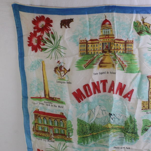 Vintage Montana Square Silk Scarf Souvenir 29" x 29" FLAWED