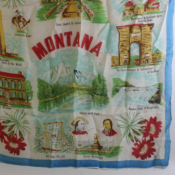 Vintage Montana Square Silk Scarf Souvenir 29" x 29" FLAWED