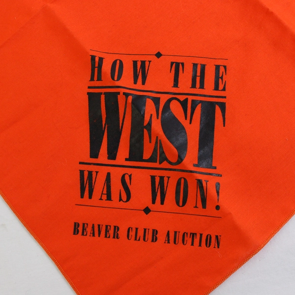 Lot Of 8 Beaver Club Auction 'How The West Was Won!' Orange Bandanas 21.5" x 22"