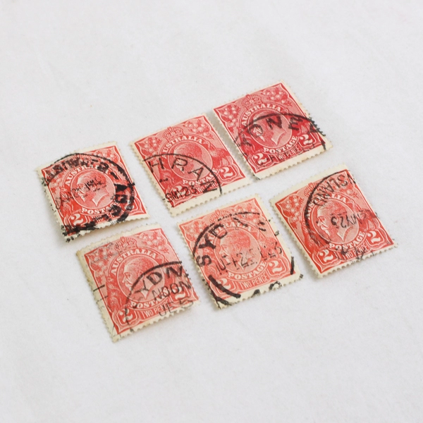 Lot Of 6 Australia 2p King George V Red Stamps Used Postmarks