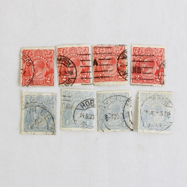 Lot Of 8 Australia 2p 4d King George V Stamps Used Postmarks