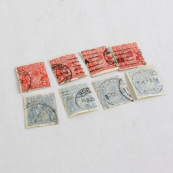 Lot Of 8 Australia 2p 4d King George V Stamps Used Postmarks