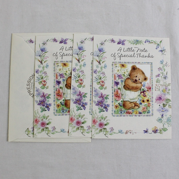 Set of 4 Expressions From Hallmark Teddy Bear Thank You Notecards Blank