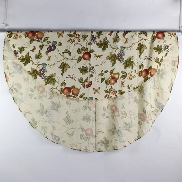 Fashion Industries Round Tablecloth Grape & Vine Motif 68" Cream Cotton, 2002 