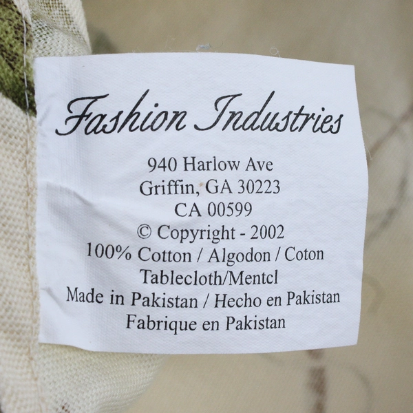 Fashion Industries Round Tablecloth Grape & Vine Motif 68" Cream Cotton, 2002 