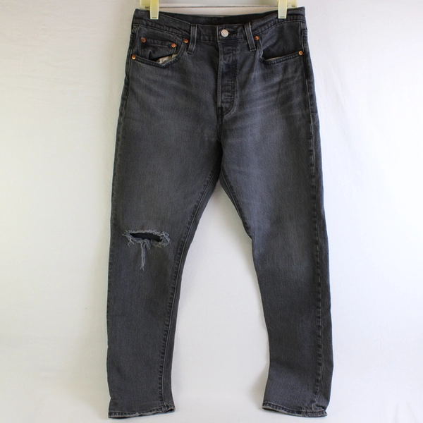 Levi's 501 Men's 29x30 Black Button Fly Tapered Leg Distressed Denim Jeans