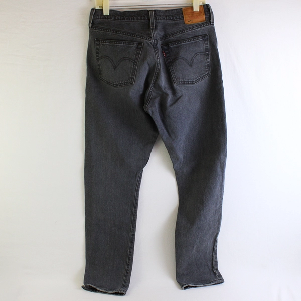 Levi's 501 Men's 29x30 Black Button Fly Tapered Leg Distressed Denim Jeans