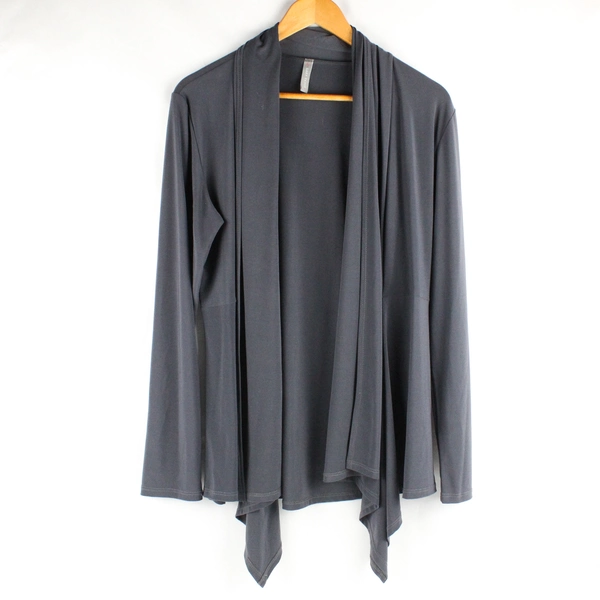 Last Tango Women's L Gray Open Front Wrinkle Resistant Long Sleeve Cardigan
