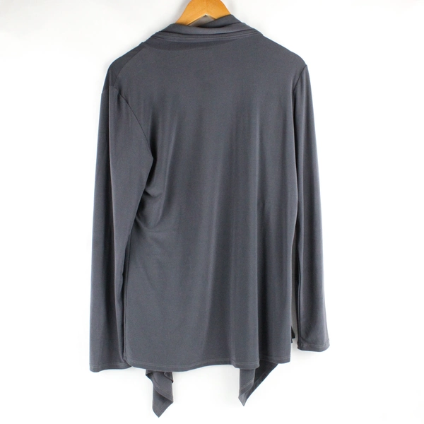 Last Tango Women's L Gray Open Front Wrinkle Resistant Long Sleeve Cardigan