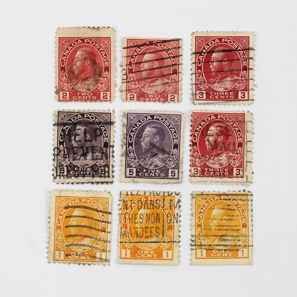 Lot Of 9 Canada King George V Admiral 1/2/3/5 Cents Stamps Used