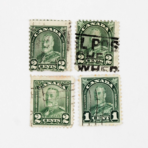 Lot Of 4 1930s Canada King George V 1 Cent 2 Cent Stamps Green Used 