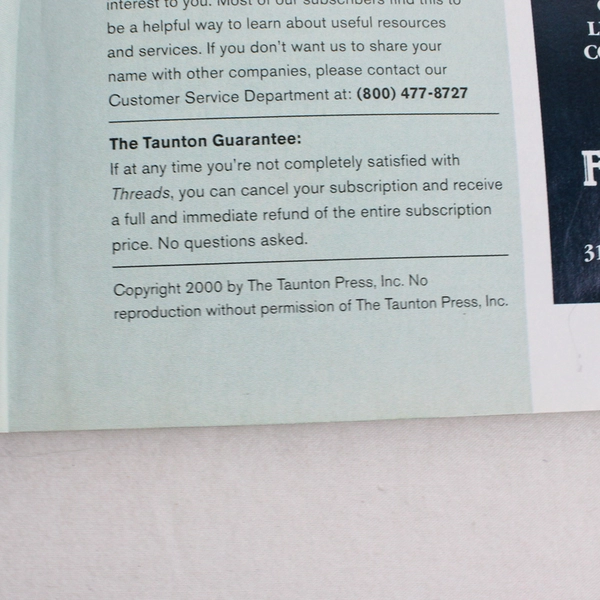 VTG Lot of 5 Taunton's Threads Magazine Dec 1999 Thru Nov 2000 Missing June/July