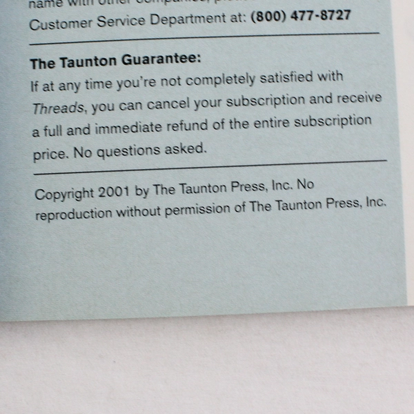 Vintage Lot of 6 Taunton's Threads Magazine Dec 2000 Thru Nov 2001 Complete
