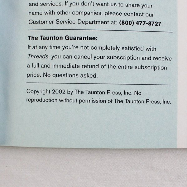 Vintage Lot of 6 Taunton's Threads Magazine Dec 2001 Thru Nov 2002 Complete