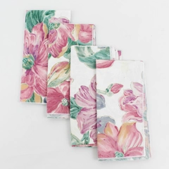 Lot Of 4 Unbranded Matching Fabric Tulip Floral Patterned Napkins 16.5" x 17"