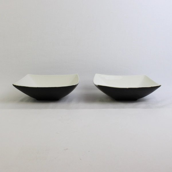 Lot Of 2 Unbranded Matching Square Ceramic Bowls White Interior Black Exterior