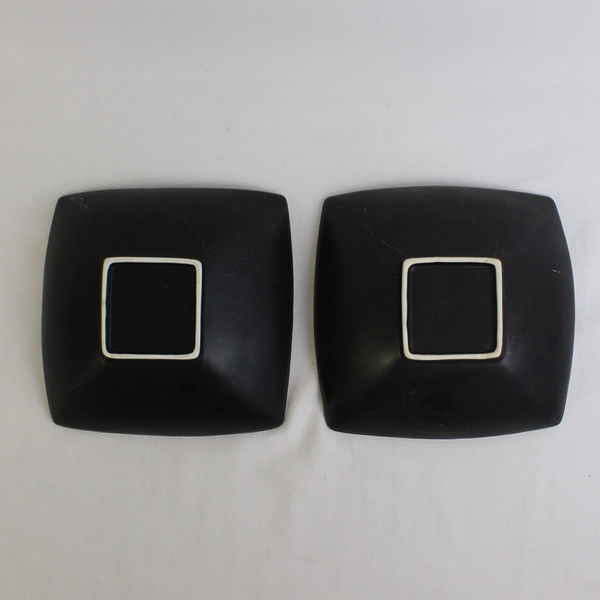 Lot Of 2 Unbranded Matching Square Ceramic Bowls White Interior Black Exterior