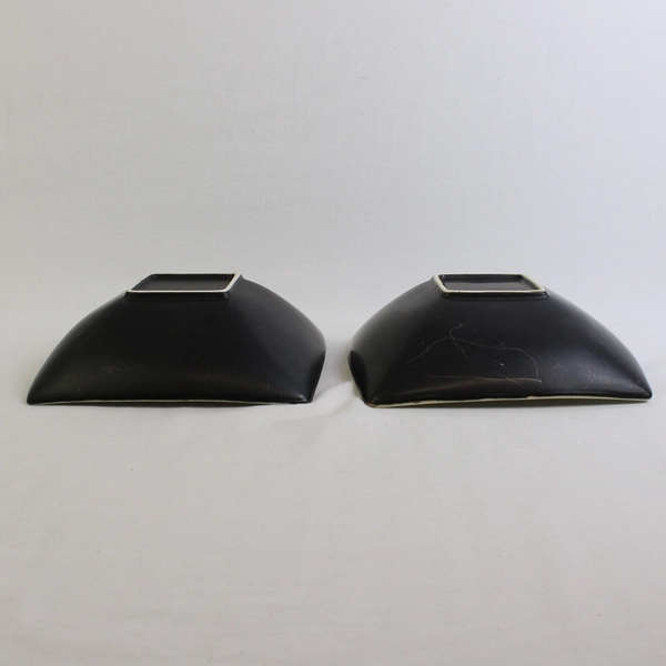 Lot Of 2 Unbranded Matching Square Ceramic Bowls White Interior Black Exterior