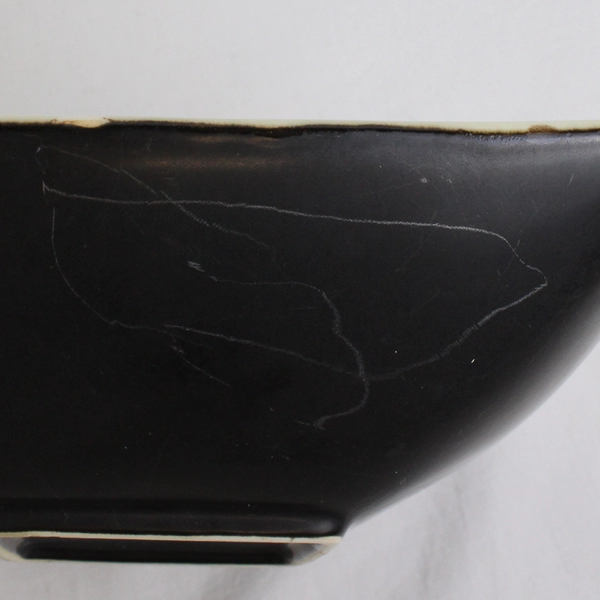 Lot Of 2 Unbranded Matching Square Ceramic Bowls White Interior Black Exterior