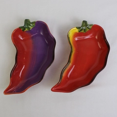 Lot Of 2 Clay Art Hand Painted Chili Pepper Dip Ceramic Serving Bowl