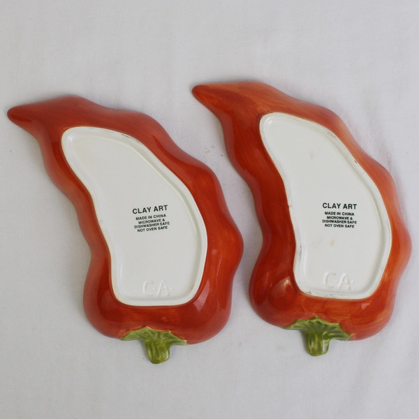 Lot Of 2 Clay Art Hand Painted Chili Pepper Dip Ceramic Serving Bowl