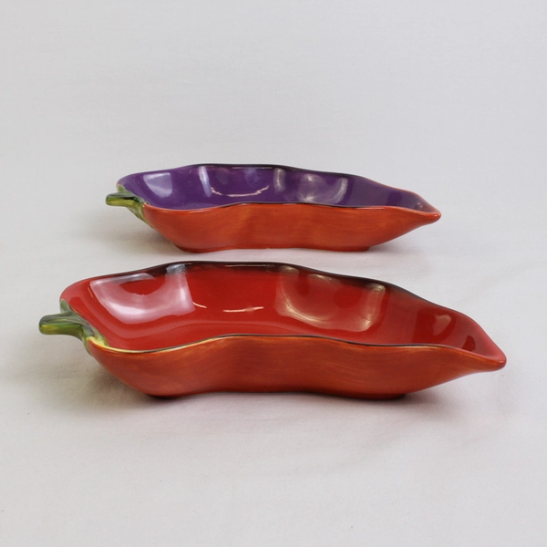 Lot Of 2 Clay Art Hand Painted Chili Pepper Dip Ceramic Serving Bowl