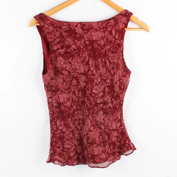 ECI New York Red Abstract Pattern Sleeveless Top 90s Style Beaded Women's PM