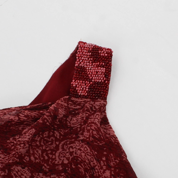 ECI New York Red Abstract Pattern Sleeveless Top 90s Style Beaded Women's PM