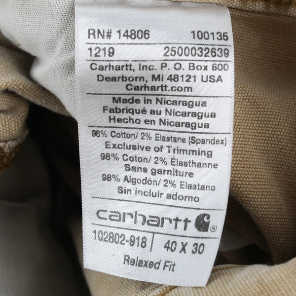 Carhartt Solid Beige Color Relaxed Fit Work Pants Women's Size 40 x 30