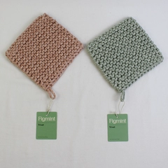 Lot Of 2 Target Figmint Green & Red 7" Square Woven Fabric Trivet/Pot Holder