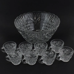 Vintage Anchor Hocking Arlington Pattern Punch Bowl Set w/ 8 Cups 