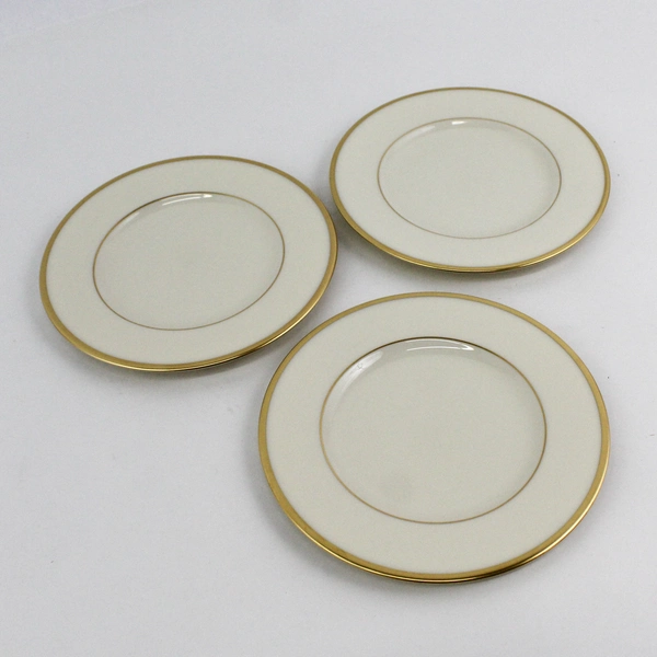  Set of 3 Lenox Mansfield China Ivory Bread Plates With Gold Trim 6 1/4”