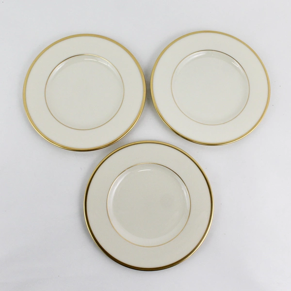  Set of 3 Lenox Mansfield China Ivory Bread Plates With Gold Trim 6 1/4”
