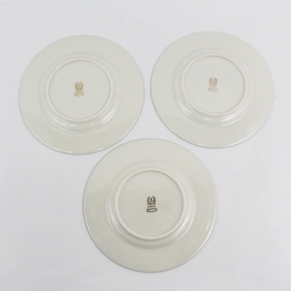  Set of 3 Lenox Mansfield China Ivory Bread Plates With Gold Trim 6 1/4”