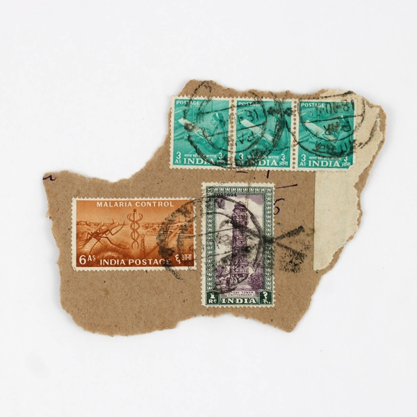 Lot Of 5 Indian Stamps Used On Paper 1950s Malaria Control Victory Tower