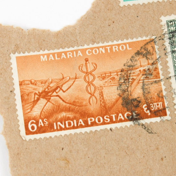 Lot Of 5 Indian Stamps Used On Paper 1950s Malaria Control Victory Tower