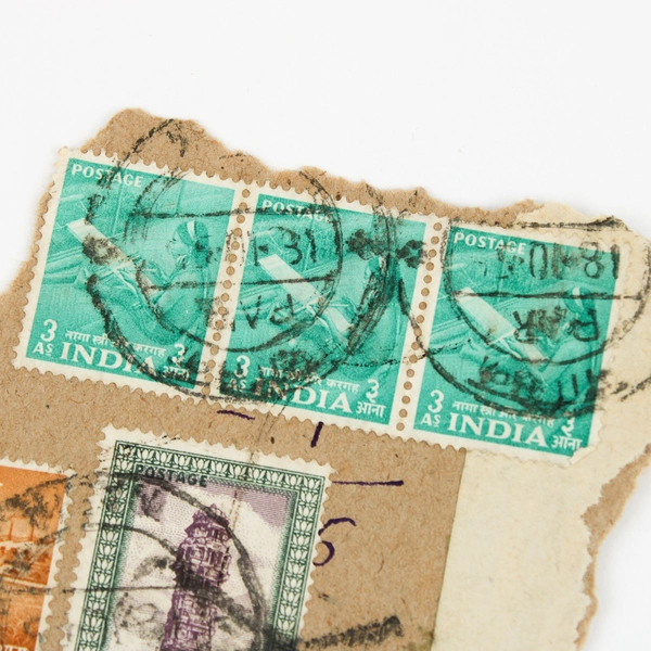 Lot Of 5 Indian Stamps Used On Paper 1950s Malaria Control Victory Tower