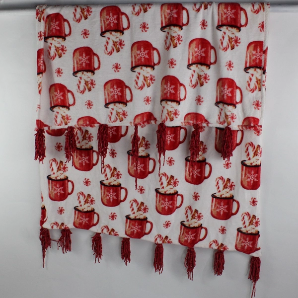 Unbranded Red/White Hot Coco Pattern Fleece Throw Blanket 51" x 75"