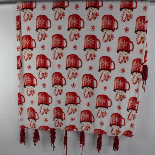 Unbranded Red/White Hot Coco Pattern Fleece Throw Blanket 51" x 75"